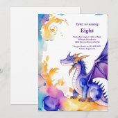 Waterverf Dragon Verjaardagsuitnodiging Kaart (Voorkant / Achterkant)