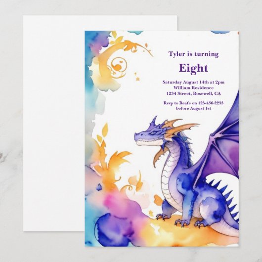 Waterverf Dragon Verjaardagsuitnodiging Kaart (Voorkant / Achterkant)