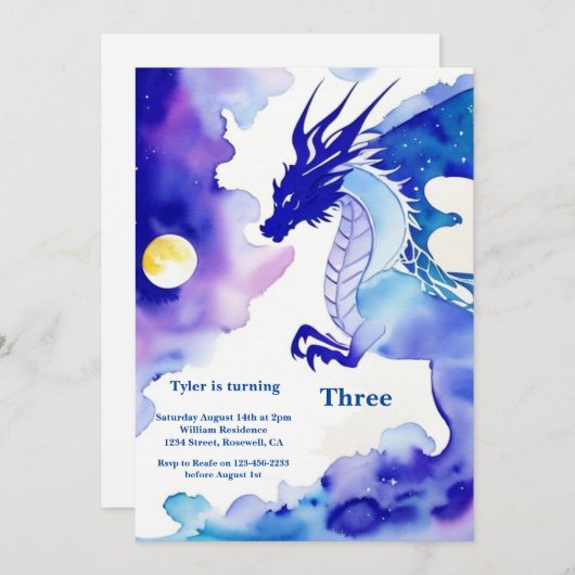 Waterverf Dragon Verjaardagsuitnodiging Kaart (Voorkant / Achterkant)