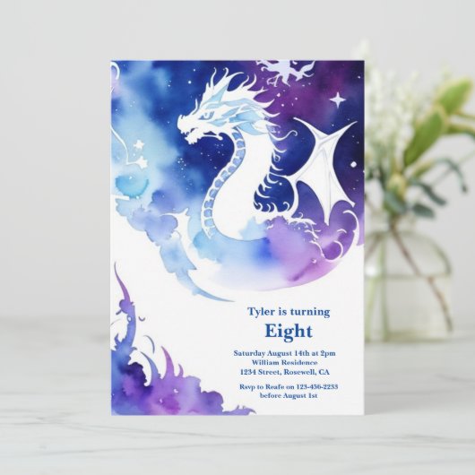 Waterverf Dragon Verjaardagsuitnodiging Kaart (Staand voorkant)