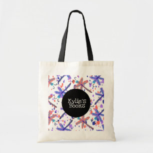 Waterverf Dragonflies aangepaste bibliotheekboeken Tote Bag