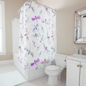 Waterverf Dragonflies Roze Lavender Blue White Douchegordijn (In situ)