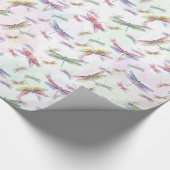 Waterverf Dragonflies Roze Lavender Geel Wit Cadeaupapier (Hoek)