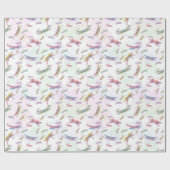 Waterverf Dragonflies Roze Lavender Geel Wit Cadeaupapier (Vlak)