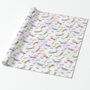 Waterverf Dragonflies Roze Lavender Geel Wit Cadeaupapier