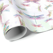 Waterverf Dragonflies Roze Lavender Geel Wit Cadeaupapier (Rol Hoek)