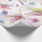 Waterverf Dragonflies Roze Lavender Geel Wit Cadeaupapier (Hoek)
