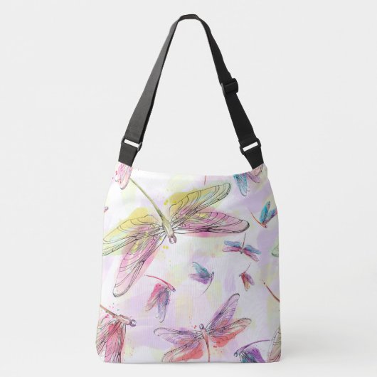 Waterverf Dragonflies Roze lavender Paarse tas (Voorkant)