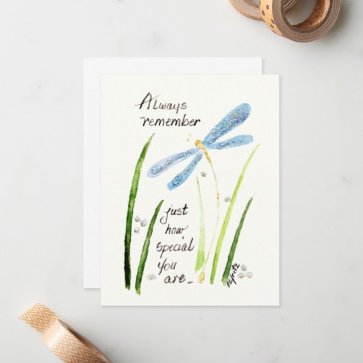  Waterverf Dragonfly Altijd tekst onthouden Notitiekaartje (Voorkant / Achterkant in situ)