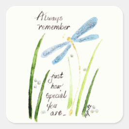  Waterverf Dragonfly Altijd tekst onthouden Vierkante Sticker