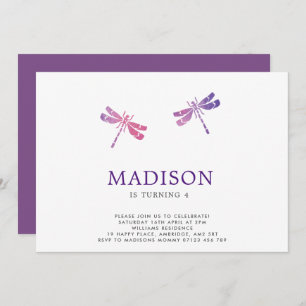 Waterverf Dragonfly Birthday Party Invitation Kaart