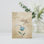 Waterverf Dragonfly Blue Flower Bedankt Briefkaart (Staand voorkant)