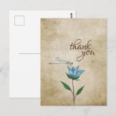 Waterverf Dragonfly Blue Flower Bedankt Briefkaart (Voorkant / Achterkant)