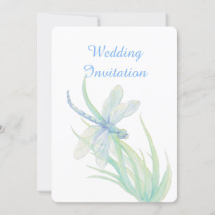 Waterverf Dragonfly Blue Green Natuur Wedding Kaart