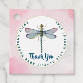 Waterverf DRAGONFLY Dank u Baby shower PinkBlu Bedankjes Labels