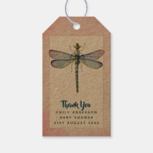 Waterverf DRAGONFLY Dank u Baby shower PinkBlu Cadeaulabel