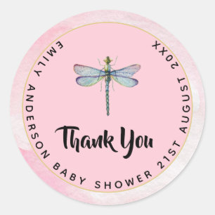 Waterverf DRAGONFLY Dank u Baby shower PinkBlu Ronde Sticker