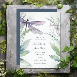 Waterverf Dragonfly en groen bruiloft Kaart