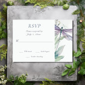  Waterverf Dragonfly en groen bruiloft RSVP Kaartje
