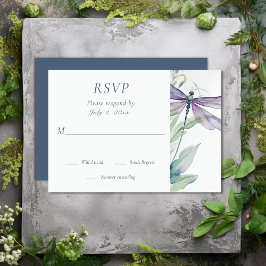 Waterverf Dragonfly en groen bruiloft RSVP Kaartje