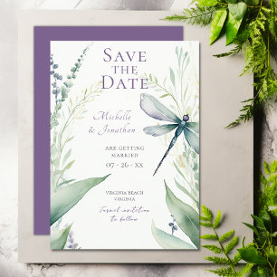 Waterverf Dragonfly en groen bruiloft Save The Date