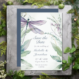 Waterverf Dragonfly en groen bruiloft Save The Date