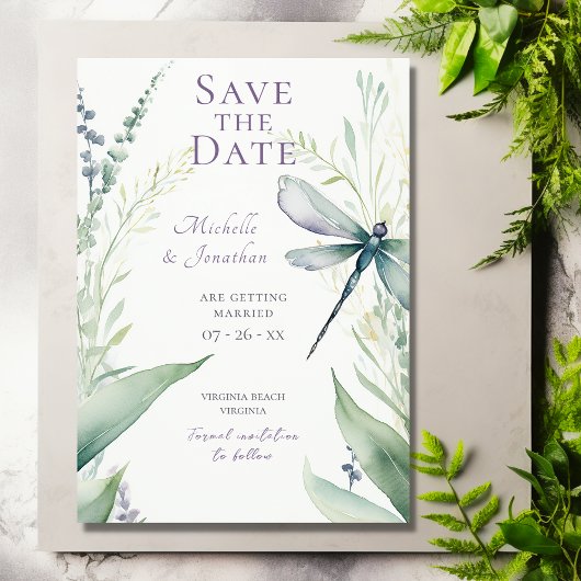  Waterverf Dragonfly en groen bruiloft Save The Date