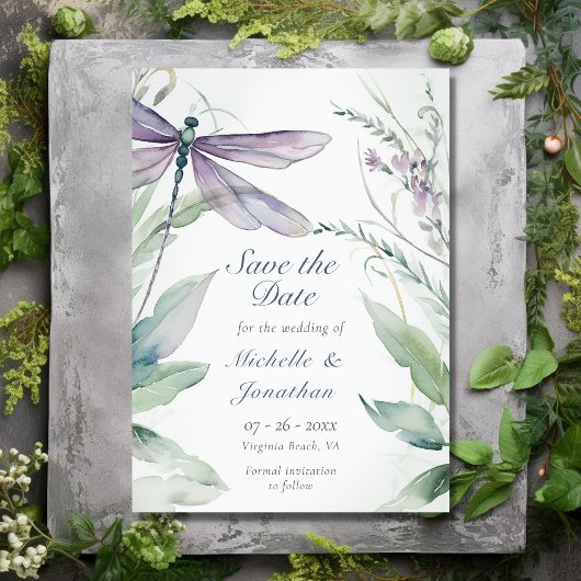  Waterverf Dragonfly en groen bruiloft Save The Date