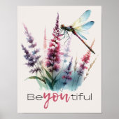 Waterverf Dragonfly Floral Laat u inspireren Quote Poster (Voorkant)