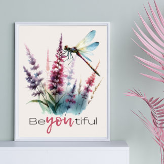 Waterverf Dragonfly Floral Laat u inspireren Quote Poster