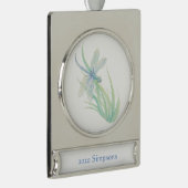 Waterverf Dragonfly in blauwe groene kleur Verzilverd Banner Ornament (Rechts)