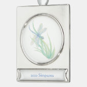 Waterverf Dragonfly in blauwe groene kleur Verzilverd Banner Ornament (Links)