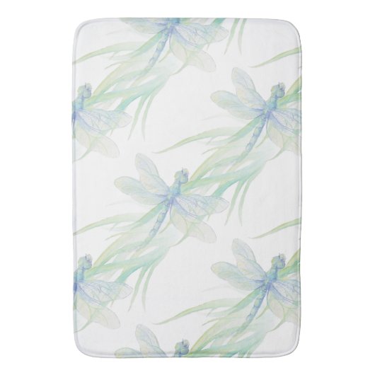 Waterverf Dragonfly in Soft Blues en Green art Badmat (Voorkant Verticaal)