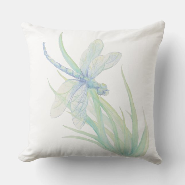 Waterverf Dragonfly in Soft Blues en Green art Buitenkussen (Voorkant)
