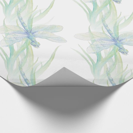 Waterverf Dragonfly in Soft Blues en Green art Cadeaupapier (Hoek)