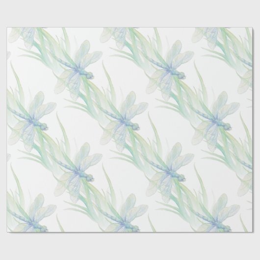 Waterverf Dragonfly in Soft Blues en Green art Cadeaupapier (Vlak)