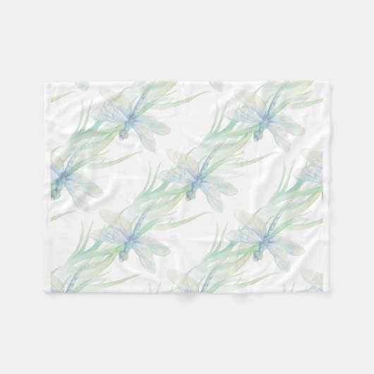 Waterverf Dragonfly in Soft Blues en Green art Fleece Deken (Voorkant (Horizontaal))