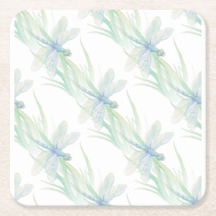 Waterverf Dragonfly in Soft Blues en Green art Kartonnen Onderzetters