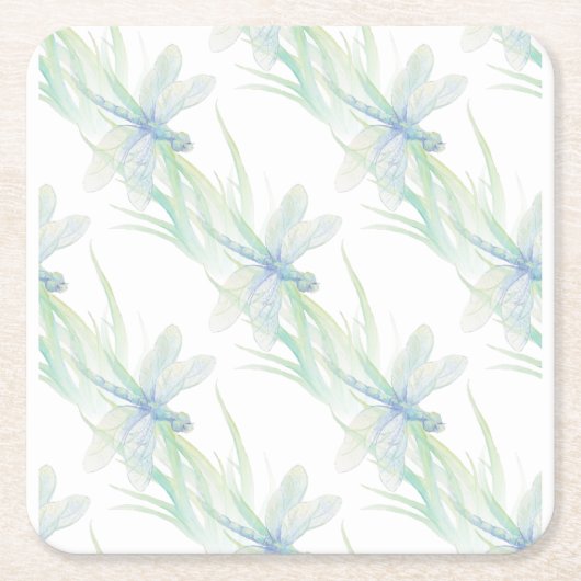 Waterverf Dragonfly in Soft Blues en Green art Kartonnen Onderzetters (Voorkant)