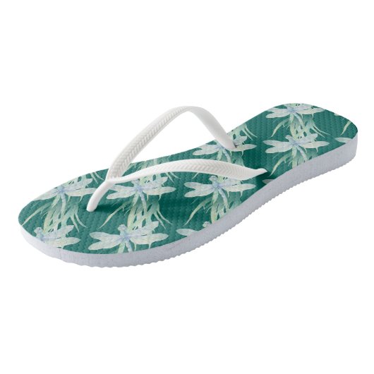 Waterverf Dragonfly in Soft Blues en Green art Teenslippers (Schuin)