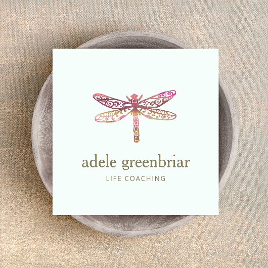 Waterverf Dragonfly Logo Holistic Healer Wellness Vierkante Visitekaartje