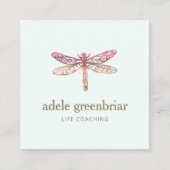 Waterverf Dragonfly Logo Holistic Healer Wellness Vierkante Visitekaartje (Voorkant)