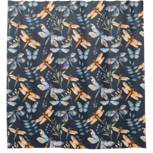 Waterverf Dragonfly Modern Pattern Douchegordijn (Voorkant)