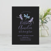 Waterverf Dragonfly Paars Black Birthday Party (Staand voorkant)