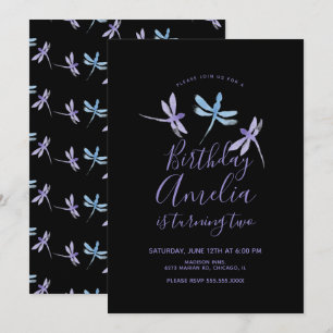Waterverf Dragonfly Paars Black Birthday Party
