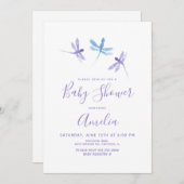 Waterverf Dragonfly Paars blauw Baby shower (Voorkant / Achterkant)