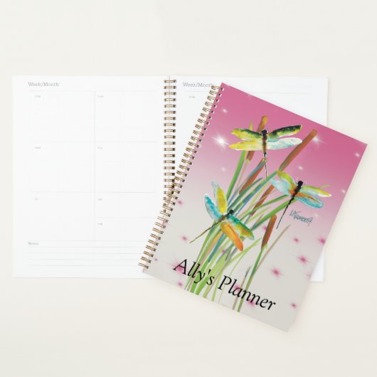 Waterverf Dragonfly Roze Gepersonaliseerde Planner (Display)