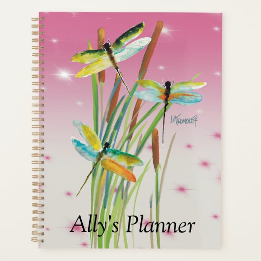 Waterverf Dragonfly Roze Gepersonaliseerde Planner (Voorkant)
