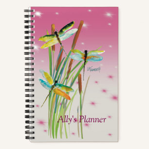 Waterverf Dragonfly Roze Gepersonaliseerde Planner Notitieboek