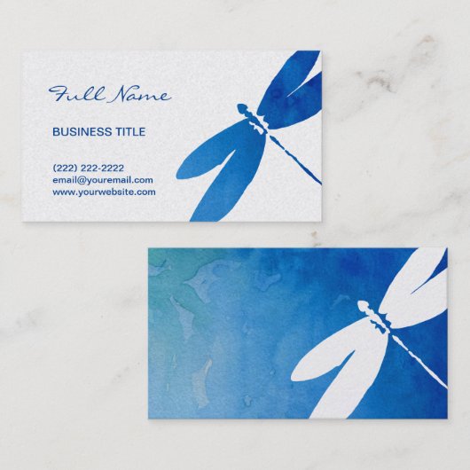 Waterverf Dragonfly-Visitekaartjes | Blauw Visitekaartje (Voorkant / Achterkant)